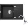 Zlewozmywak Granitowy z Baterią, Grafit Mat, Odwracalny, Komplet z Osprzętem, 1-komora, 500mm