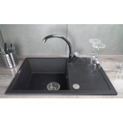 Zlewozmywak Granitowy z Baterią, Grafit Mat, Odwracalny, Komplet z Osprzętem, 1-komora, 500mm