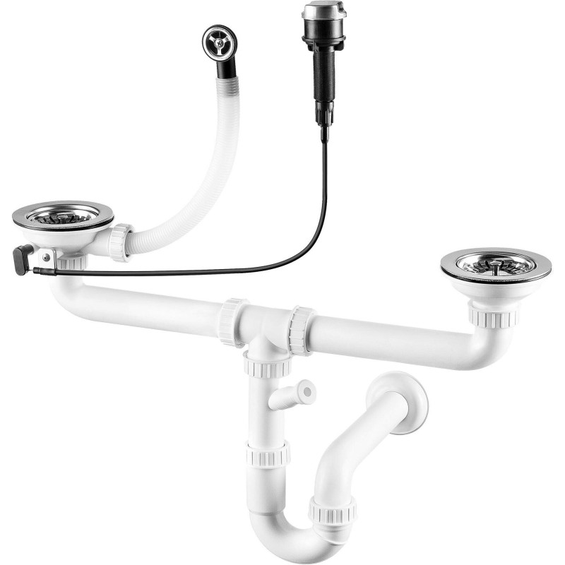 Granitowy Syfon Premium do Zlewozmywaków 1.5/2-komorowych z Automatycznym Korkiem