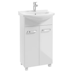 Elegancka Szafka Łazienkowa NEVADA D50 z Umywalką, Biały Połysk, 2 Drzwi Stojąca