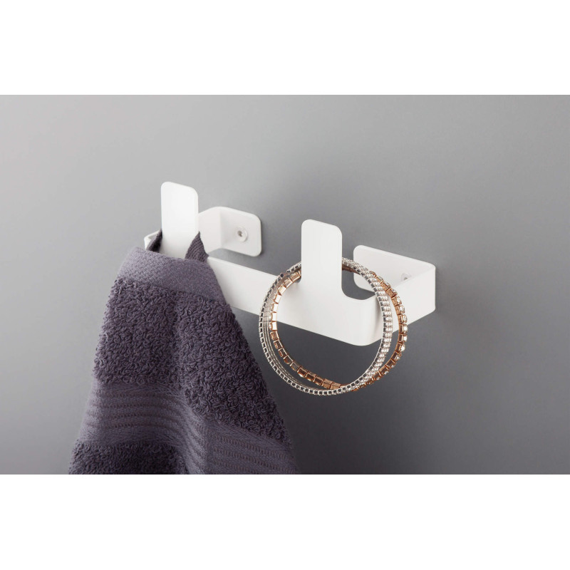 Podwójny Haczyk Łazienkowy Biały, Stalowy, Matowy z Zestawem Montażowym