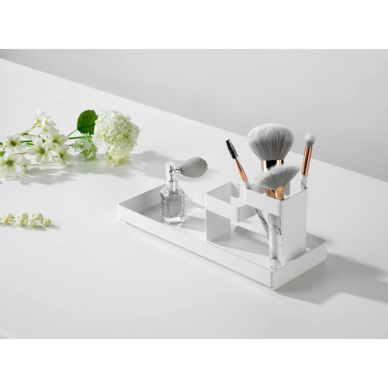 Elegancka Taca Łazienkowa Bianco Matowa Stal - Wielofunkcyjna Podstawka 52cm