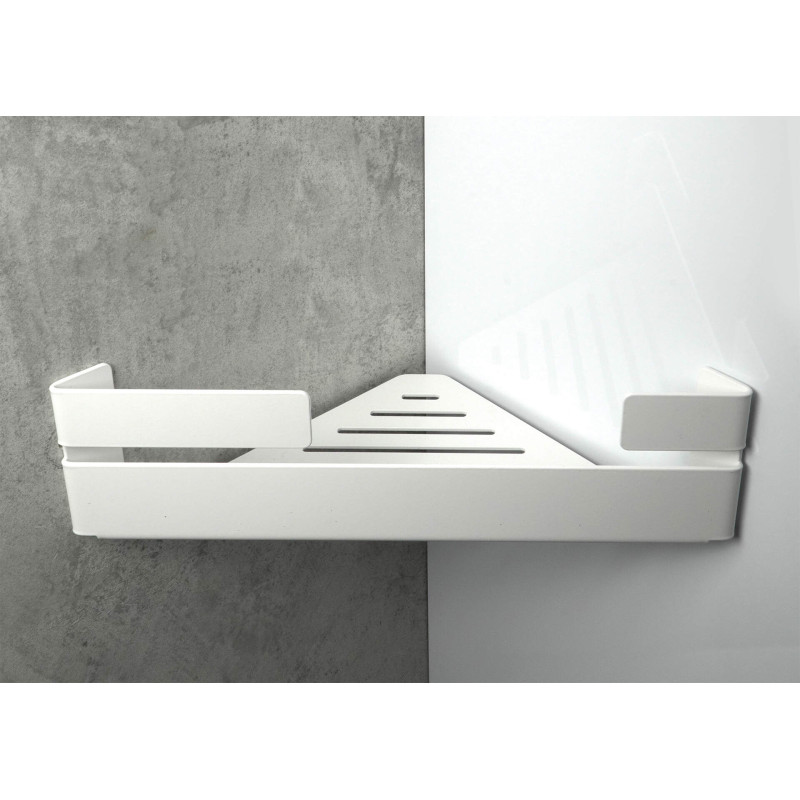 Stylowa Półka Łazienkowa Narożna Biała, Stalowa, Matowa - Komplet Montażowy W Zestawie