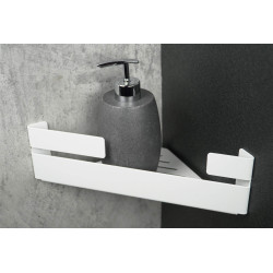 Stylowa Półka Łazienkowa Narożna Biała, Stalowa, Matowa - Komplet Montażowy W Zestawie