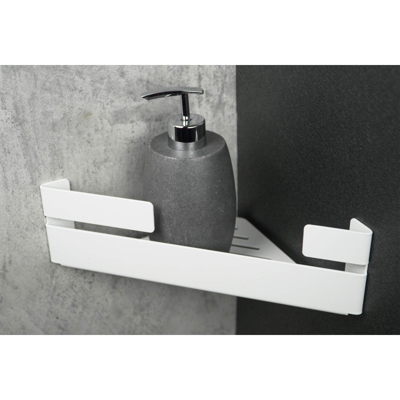 Stylowa Półka Łazienkowa Narożna Biała, Stalowa, Matowa - Komplet Montażowy W Zestawie