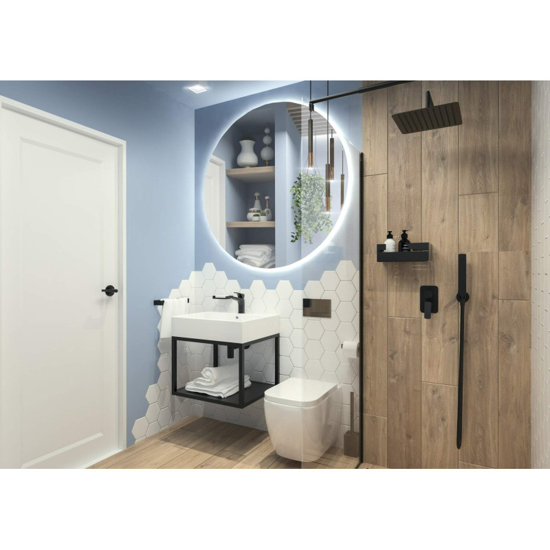 Elegancka Półka Łazienkowa Nero Mat z Montażem – Stalowa Doskonałość 90x240x115mm