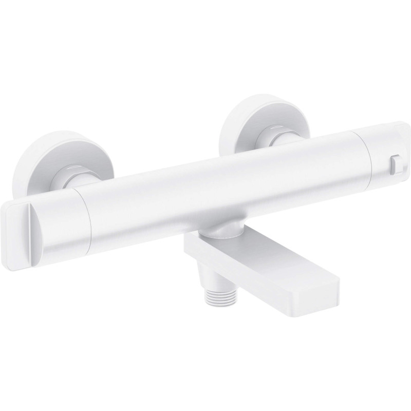 Termostatyczna Bateria Wannowa z Składaną Wylewką, Wykończenie Bianco, Mosiężna, Ścienna Montaż