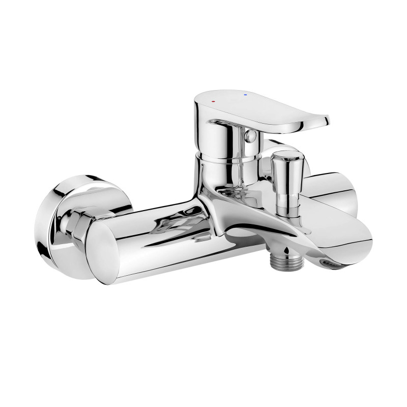 Chromowana Bateria Wannowa Ścienna z Mosiężną Wylewką i Kaskadowym Aeratorem