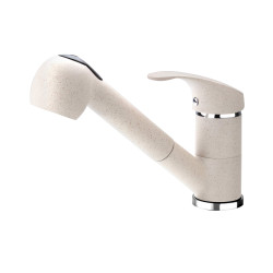 Bateria Kuchenna Piasek Mosiądz z Wyciąganą Wylewką i 2 Strumieniami - Elegancja i Funkcjonalność