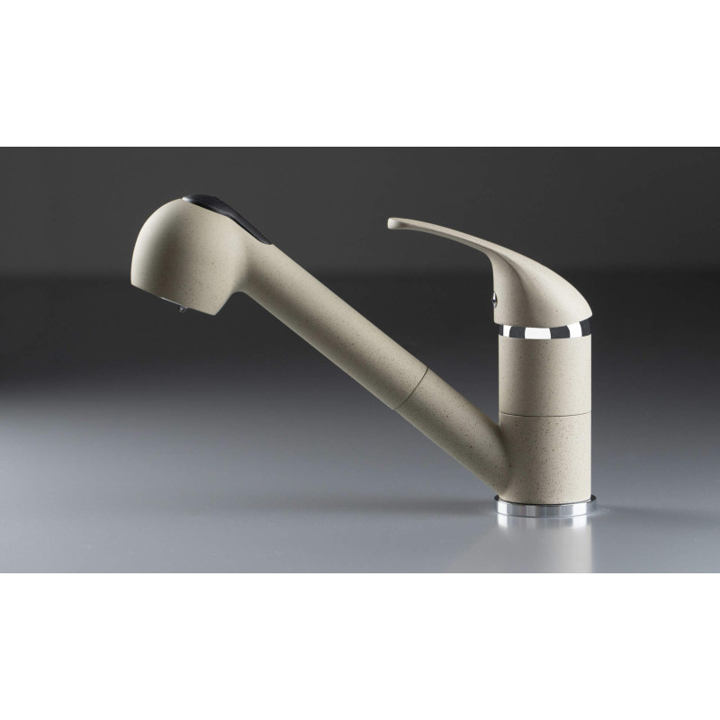 Bateria Kuchenna Piasek Mosiądz z Wyciąganą Wylewką i 2 Strumieniami - Elegancja i Funkcjonalność