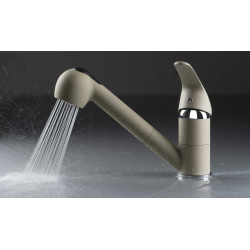 Bateria Kuchenna Piasek Mosiądz z Wyciąganą Wylewką i 2 Strumieniami - Elegancja i Funkcjonalność