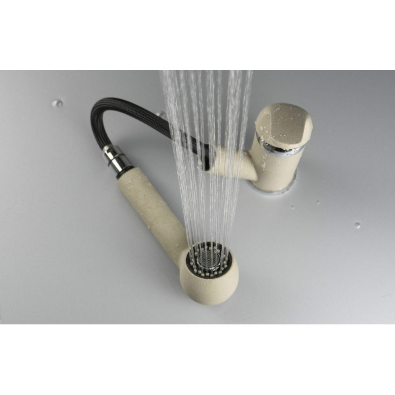 Bateria Kuchenna Piasek Mosiądz z Wyciąganą Wylewką i 2 Strumieniami - Elegancja i Funkcjonalność