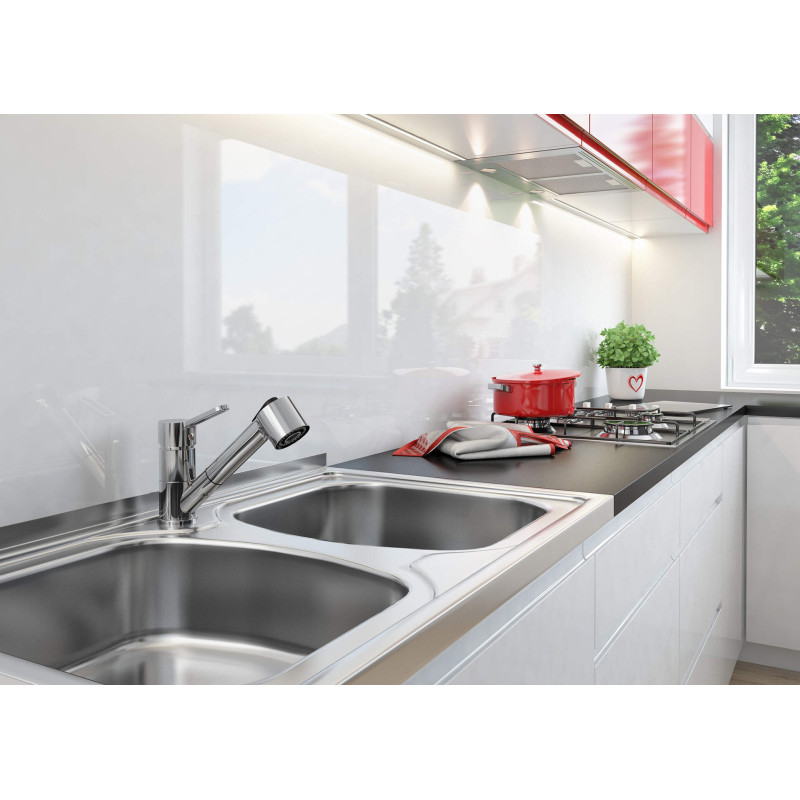 Błyszcząca Bateria Kuchenna z Wyciąganą Wylewką - Elegancja i Funkcjonalność w Twojej Kuchni!