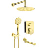 Luksusowy Złoty Zestaw Prysznicowy Podtynkowy z Wylewką i Deszczownicą Duo-Rain