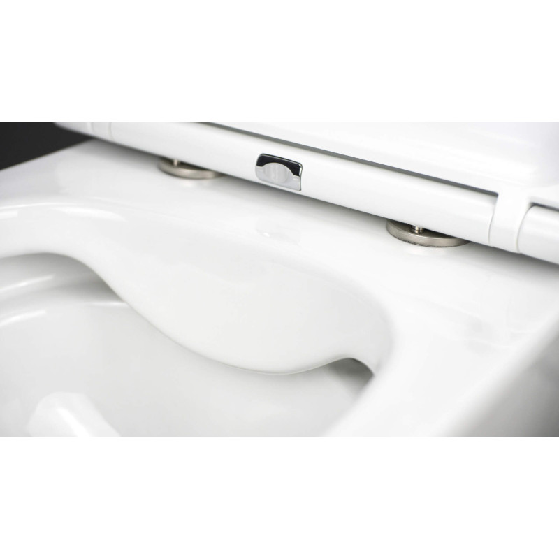 Elegancka Miska WC Wisząca Bezkołnierzowa z Deską - Ceramika Premium, Biała