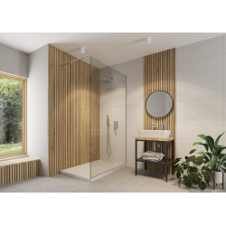 Przestronny Walk-In Prysznic Chrom 140 cm, Szkło 8mm, Active Cover, Regulowane Relingi