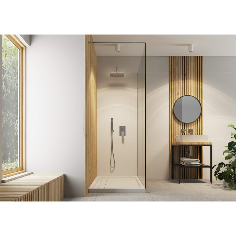 Przestronny Walk-In Prysznic Chrom 140 cm, Szkło 8mm, Active Cover, Regulowane Relingi