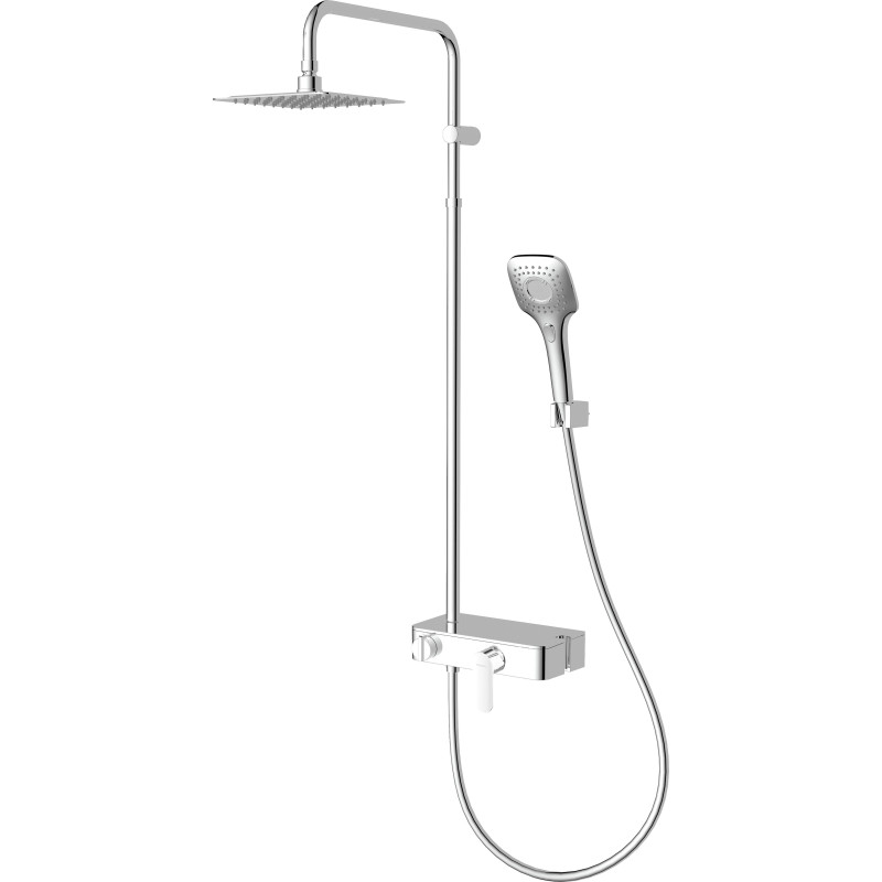 Deszczowa Elegancja Premium: Chromowany Zestaw Prysznicowy z Baterią i Szklaną Półką