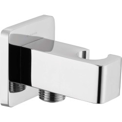 Chromowane przyłącze kątowe z uchwytem na słuchawkę, kwadratowe, mosiądz, montaż podtynkowy