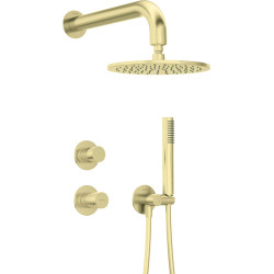 Luksusowy Zestaw Prysznicowy Podtynkowy ze Złotym Wykończeniem i Deszczową Głowicą
