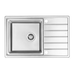 Zlewozmywak stalowy satynowy 1-komorowy z ociekaczem, odwracalny, 780x500 mm, z osprzętem