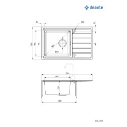 Zlewozmywak stalowy satynowy 1-komorowy z ociekaczem, odwracalny, 780x500 mm, z osprzętem
