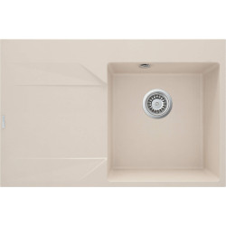 Granitowy zlewozmywak 1-komorowy z lewym ociekaczem, oszczędny syfon, beżowy design