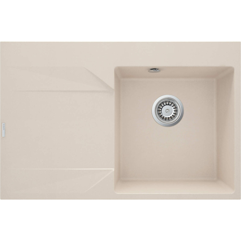 Granitowy zlewozmywak 1-komorowy z lewym ociekaczem, oszczędny syfon, beżowy design