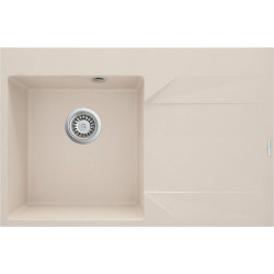 Stylowy Zlewozmywak Granitowy 1-Komorowy z Ociekaczem Prawym - Beżowy, Matowy Wykończenie