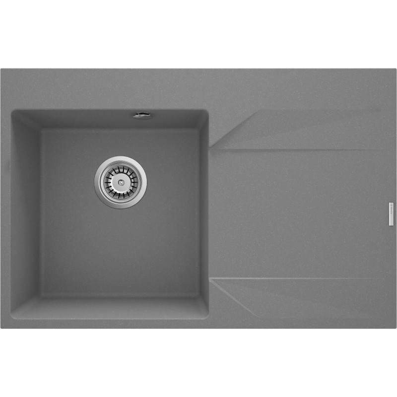 Granitowy Zlewozmywak 1-komorowy z Ociekaczem Prawym, Szary Metalik, 450mm, Automatyczny Korek