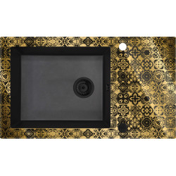 Szklano-Granitowy Zlewozmywak Ekskluzywny 1-komorowy z Ociekaczem Precious Złoto