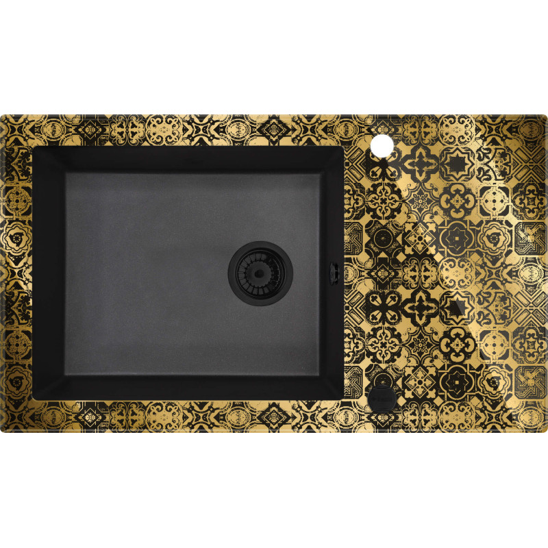 Szklano-Granitowy Zlewozmywak Ekskluzywny 1-komorowy z Ociekaczem Precious Złoto