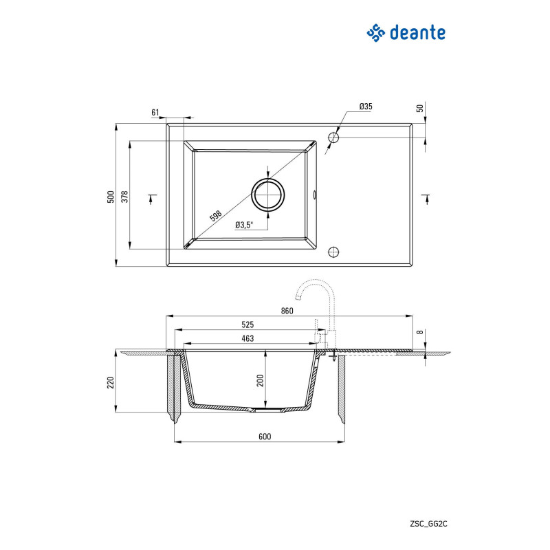 Szklano-Granitowy Zlewozmywak Ekskluzywny 1-komorowy z Ociekaczem Precious Złoto