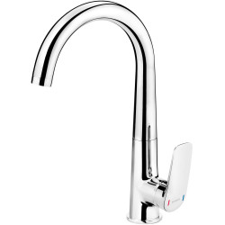 Chromowana Bateria Kuchenna Mosiężna - Obrotowa Wylewka, Jednouchwytowa, Klasa A, 7 lat gwarancji