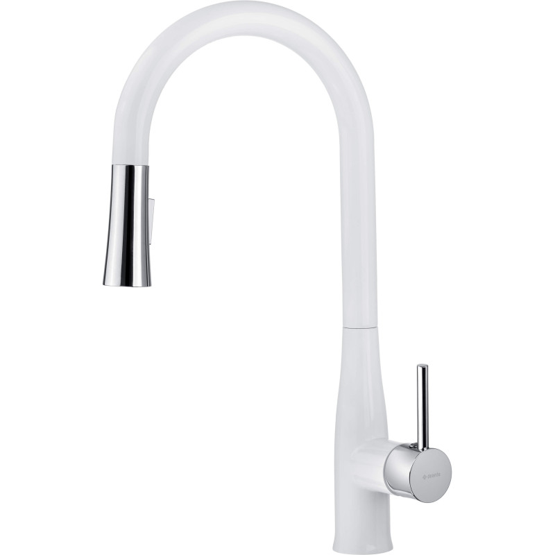 Funkcjonalna Bateria Kuchenna z Wyciąganą Chromowaną Wylewką i Ceramiczną Głowicą