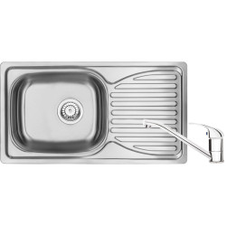 Stalowy Zlewozmywak z Chromowaną Baterią 1K z Ociekaczem - Modern Elegance dla Twojej Kuchni