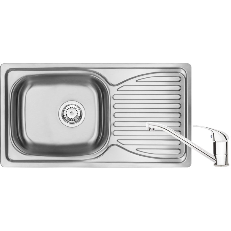 Stalowy Zlewozmywak z Chromowaną Baterią 1K z Ociekaczem - Modern Elegance dla Twojej Kuchni