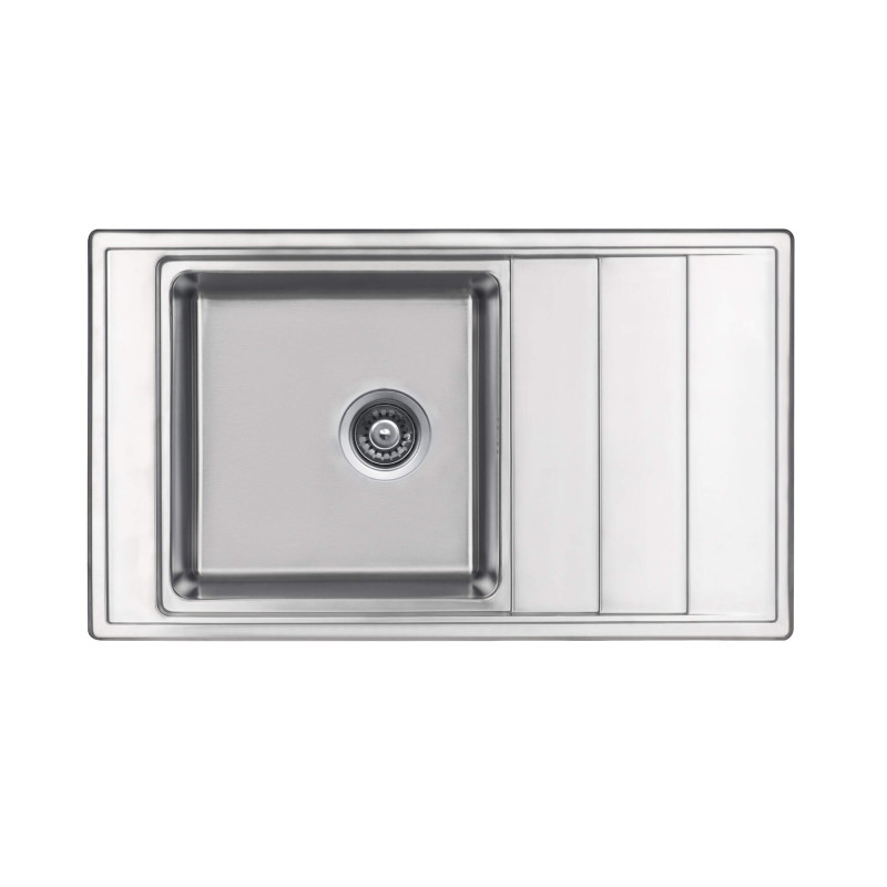 Stalowy Zlewozmywak 1-komorowy z Ociekaczem, Satyna, Odwracalny, Wpuszczany, z Osprzętem