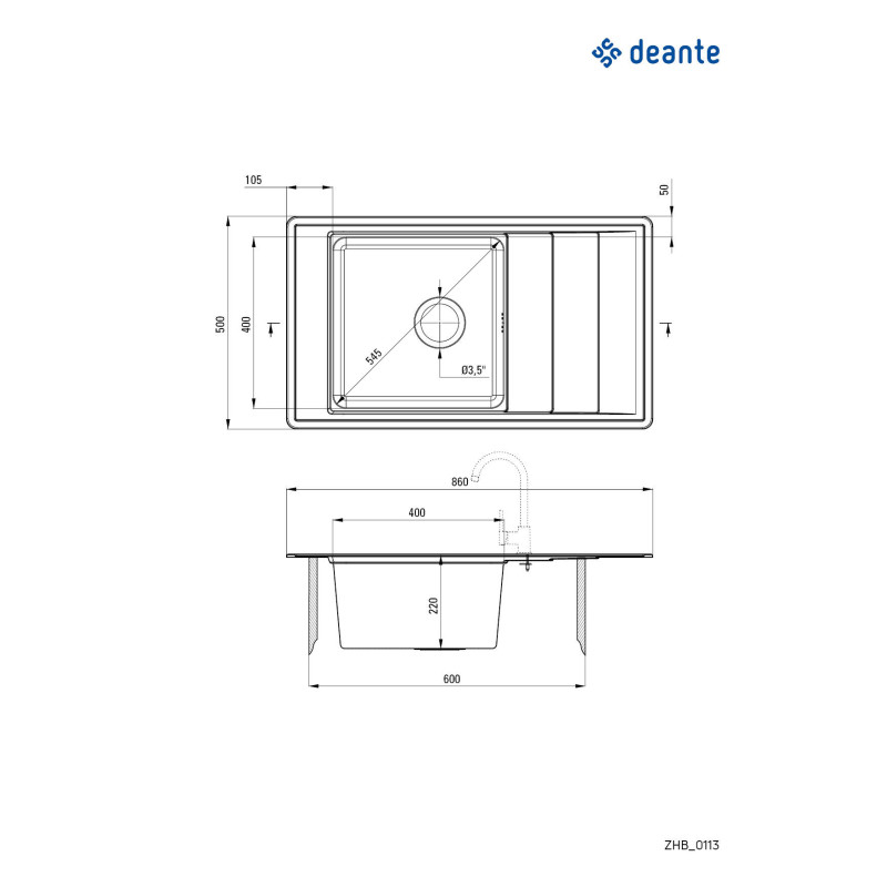 Stalowy Zlewozmywak 1-komorowy z Ociekaczem, Satyna, Odwracalny, Wpuszczany, z Osprzętem