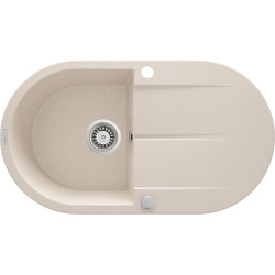 Elegancki, Beżowy Zlewozmywak Granitowy z Ociekaczem i Automatycznym Korkiem