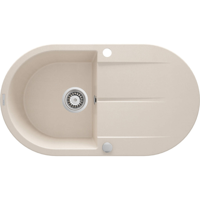 Elegancki, Beżowy Zlewozmywak Granitowy z Ociekaczem i Automatycznym Korkiem