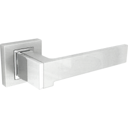 ROY - Luksusowa klamka premium na rozecie, satyna/chrom, dla drzwi wewnętrznych 38-45mm