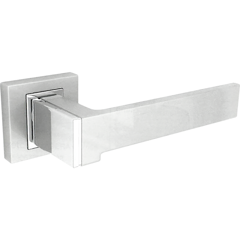 ROY - Luksusowa klamka premium na rozecie, satyna/chrom, dla drzwi wewnętrznych 38-45mm