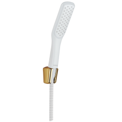 Elegancki Zestaw Prysznicowy Alanis w Białym i Złotym Wykończeniu, System Antykamień