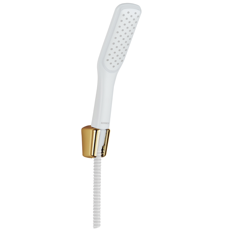 Elegancki Zestaw Prysznicowy Alanis w Białym i Złotym Wykończeniu, System Antykamień