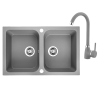 Celia MAX - szary zestaw zlewozmywaka 2-komorowego z baterią granitową i odpływem auto