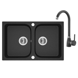 Celia BlackStyle - ekskluzywny zlewozmywak 2-komorowy z granitową baterią U