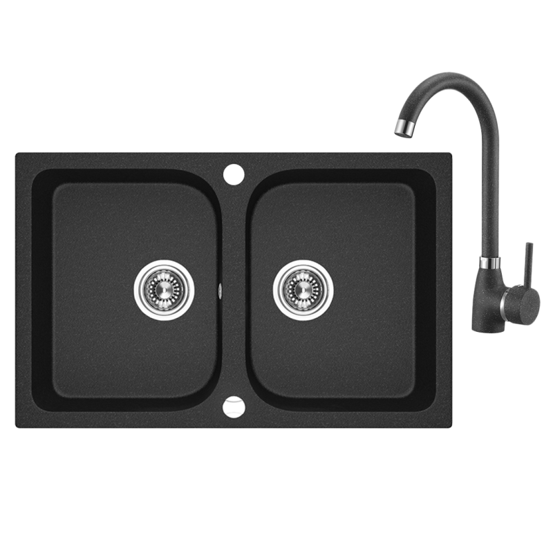 Celia BlackStyle - ekskluzywny zlewozmywak 2-komorowy z granitową baterią U