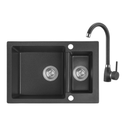 Celia - Stylowy zlewozmywak 1,5-komorowy z odporną baterią granitową i nowoczesnym designem