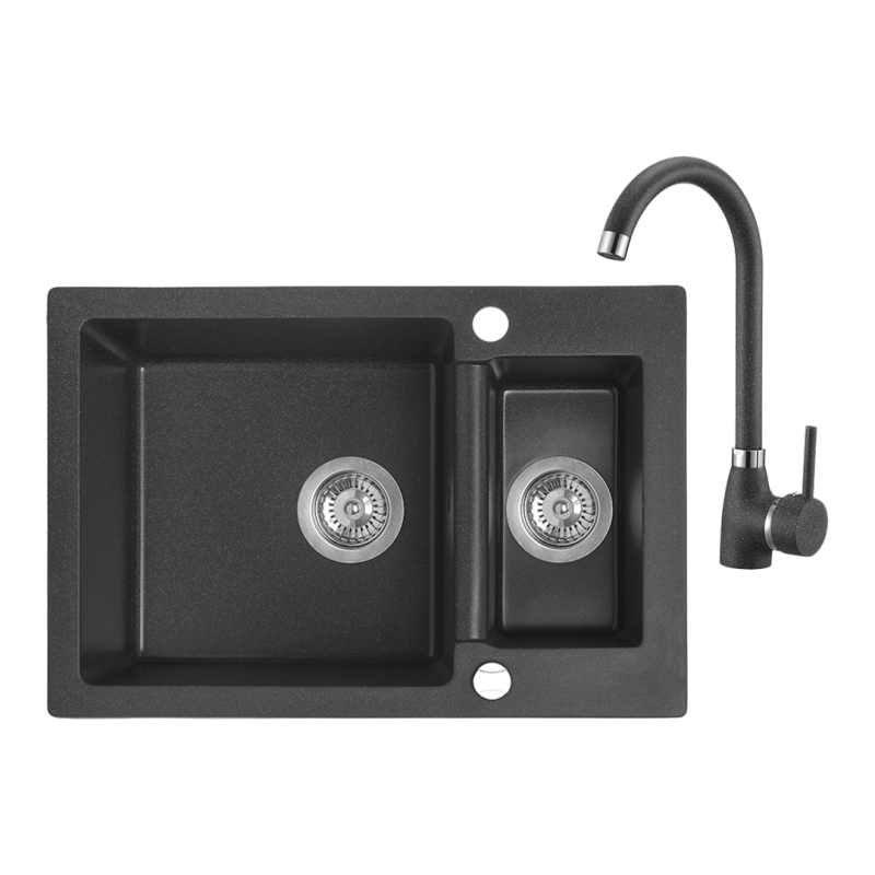 Celia - Stylowy zlewozmywak 1,5-komorowy z odporną baterią granitową i nowoczesnym designem